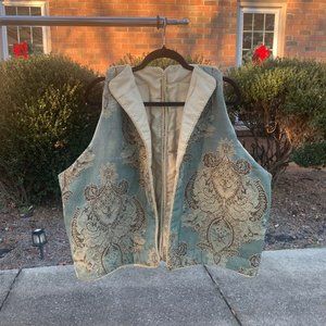 Upcycled Teal Blue, Beige, and Gold Vest - Handmade, Upcycled, and One of a Kind